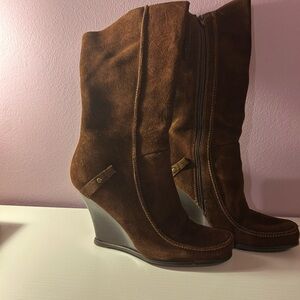 Brown Suede Wedge Boots